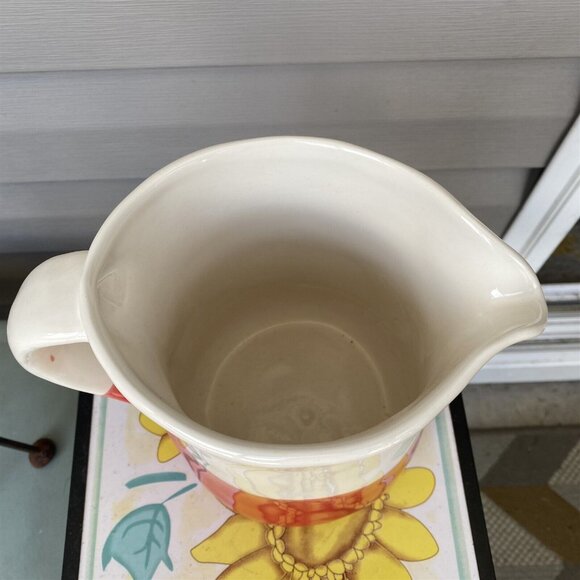 Earthenware Pitcher Made in Portugal Red and White Farmhouse Cottage Country - Picture 2 of 10